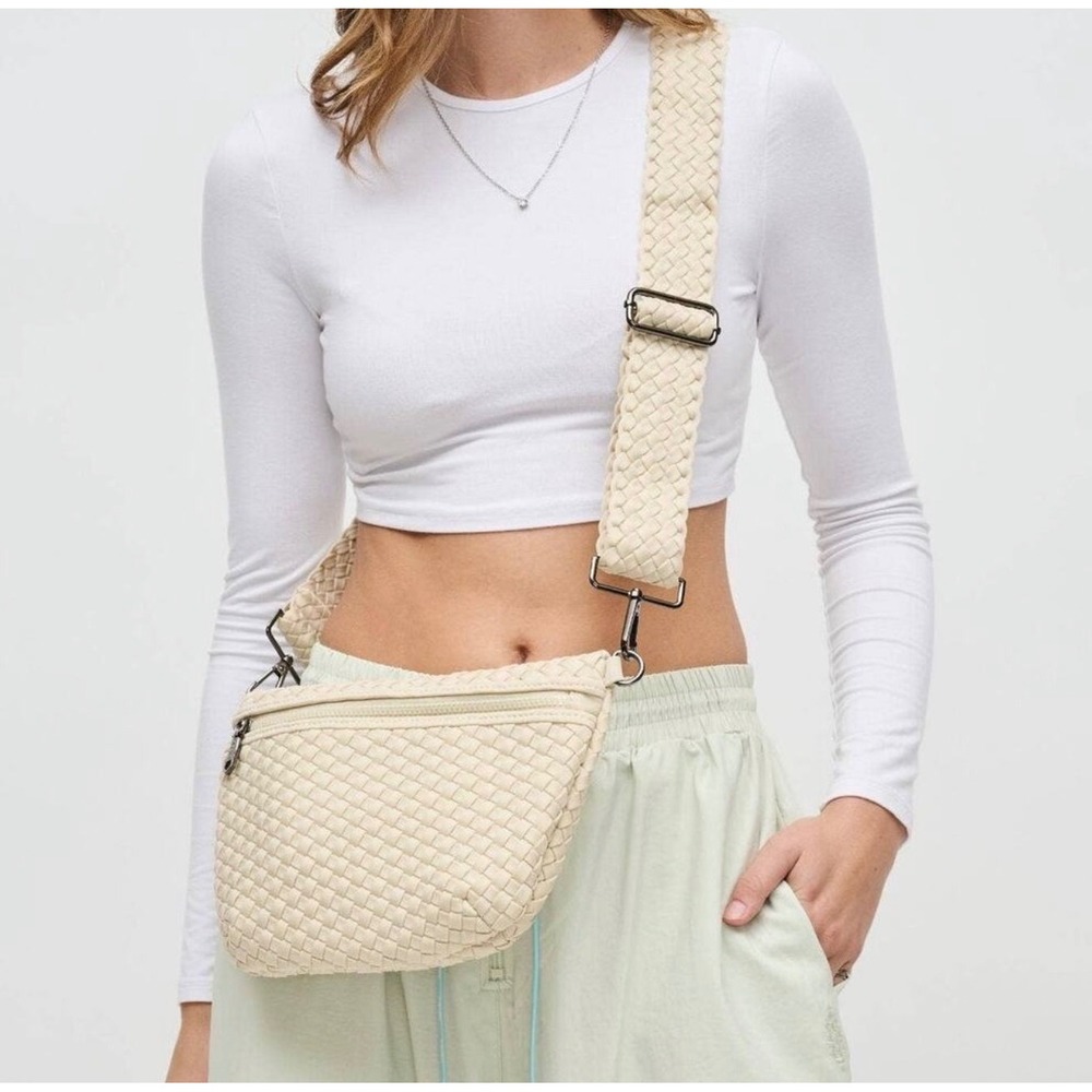 Sol and Selene Cream Woven Neoprene Dual Strap Crossbody Bag NWOT OS